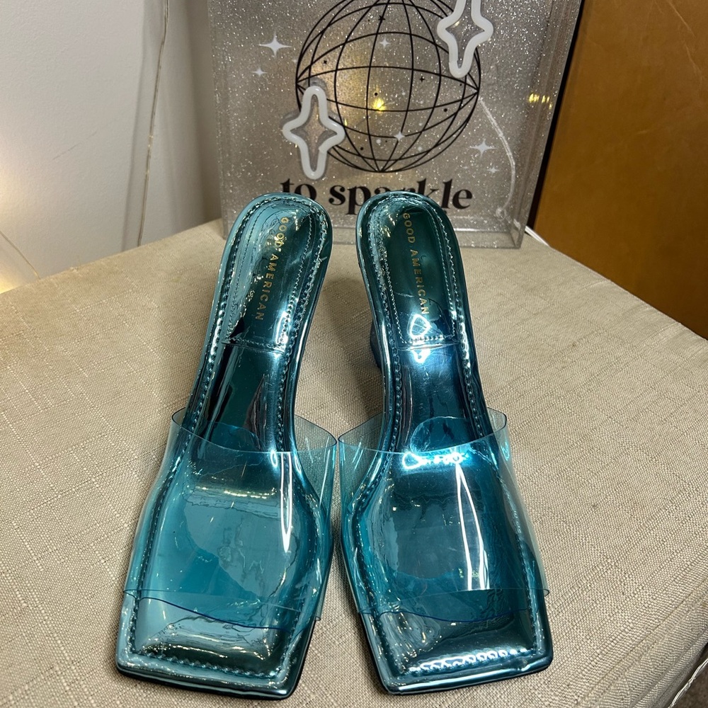 Good American Clear Blue Heels
